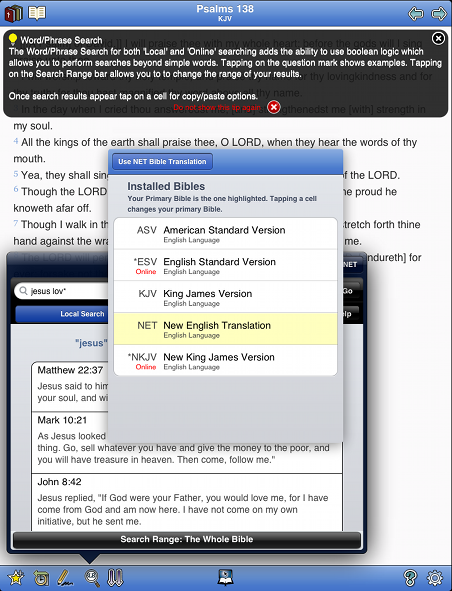 NET Bible selected for search